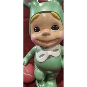 Vintage Atlanta Mold Easter 12" Child Dressed As Green Bunny Ceramic Decor EUC